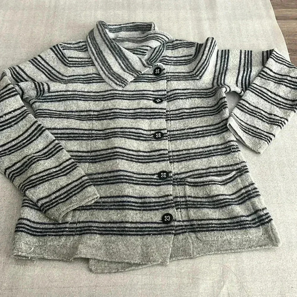 [M] Horny Toad Boiled Wool Blend Heartfelt Stripe  Button sweater grey blue - Picture 1 of 8